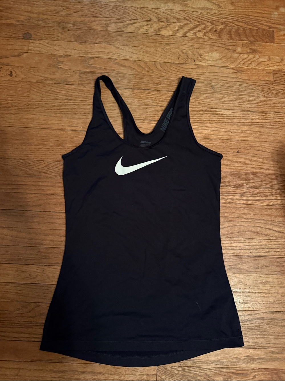 Nike Black Racerback Tank with White Swoosh - Size Small